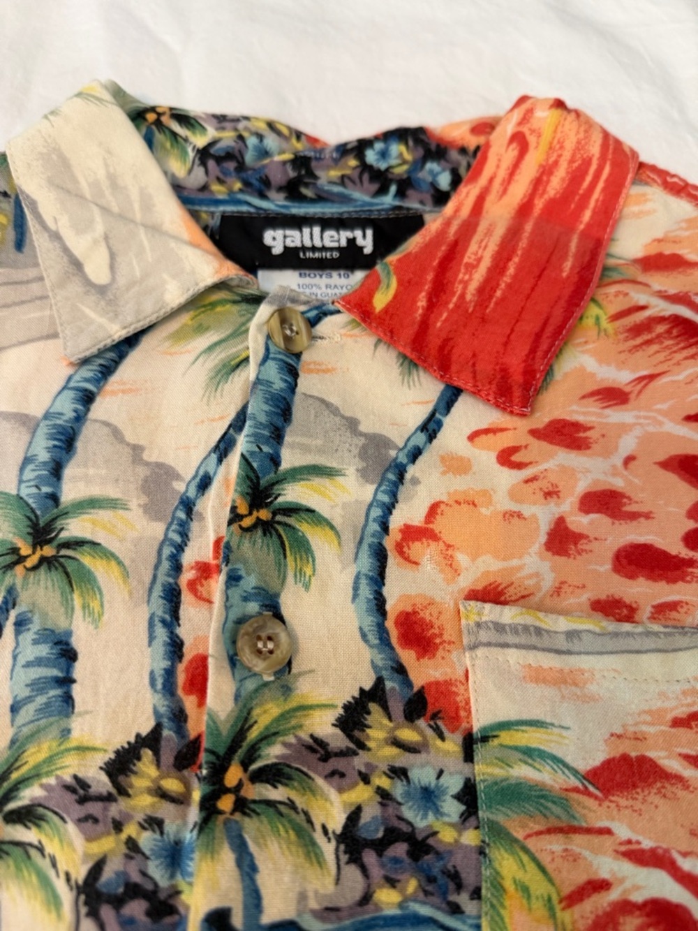 Gallery Limited Vintage Tropical Palm Print Rayon Shirt -Youth Size 10